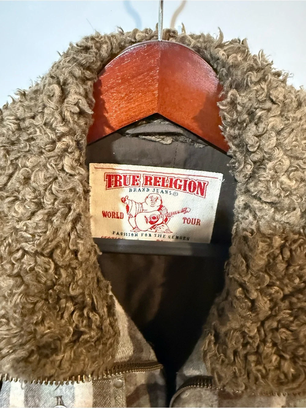 True Religion Men's Plaid Sherpa Collar Jacket - Brown/Olive